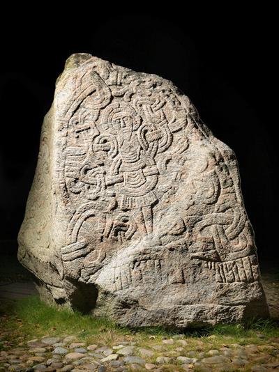 The Jelling Stone displays what is probably the earliest image of Christ from Scandinavia. But there are also clear pre-Christian elements on the stone. Tendrils or interlacing branches, surround Christ, just as Odin could also be depicted surrounded by tendrils or branches. Christianity comes to Denmark